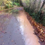 25/11/2012 Excess water from Halam Road channeled down Hopkiln Lane and unable to drain due to leaf debris. by Ben Huson