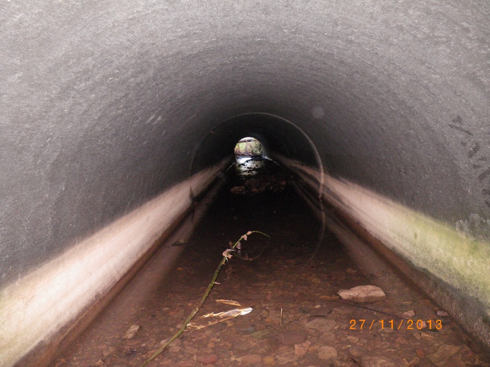 Culvert under Nottingham Road which handles the water coming out of “Springfield Dumble” which runs alongside Hallaughton Road in Brackenhurst Land.