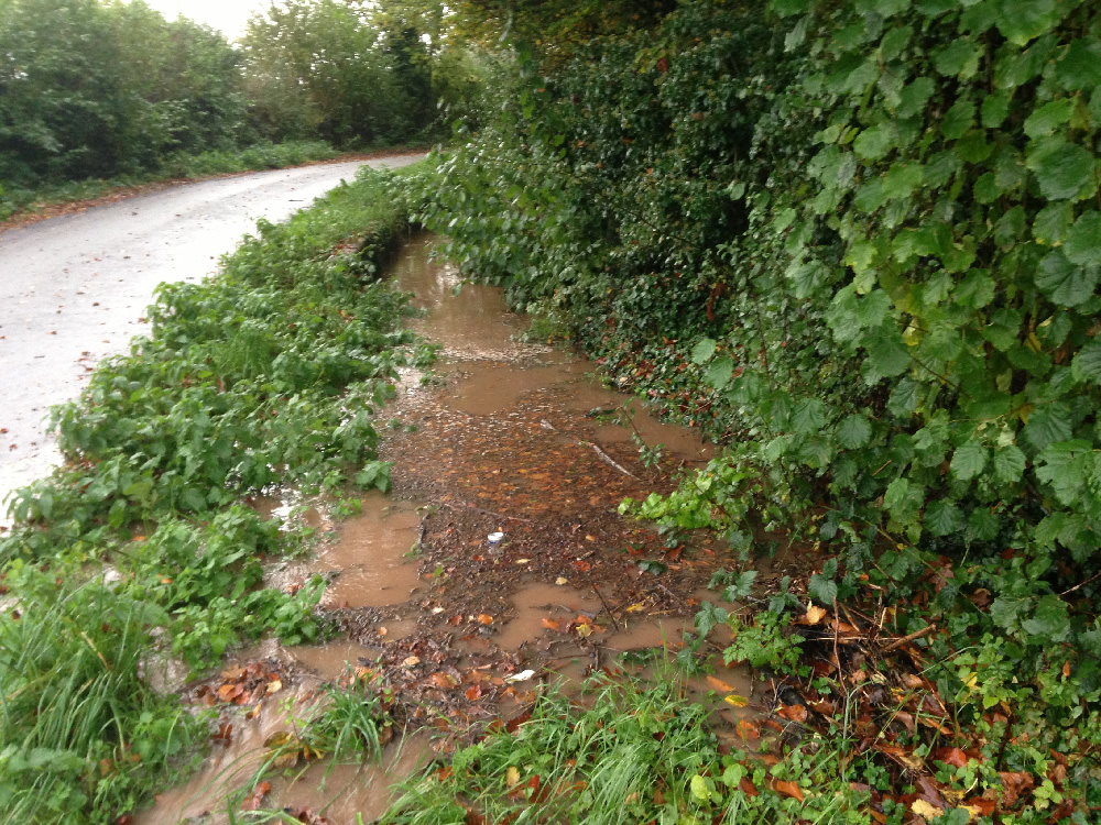 28/10/2013 @ 07:49 - Park Lane ditch on right going up hill can't get enough through 12 inch pipe