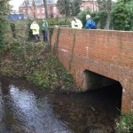 Richard, Mark, Chris and Roy at the confluence of Potwell Dyke flowing into River Greet at Upton Road