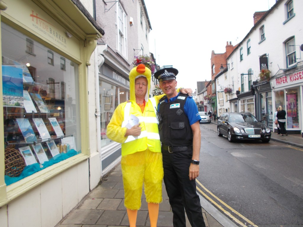 PCSO Richard Dunn with our Lion duck promoting the Flood Fest in town